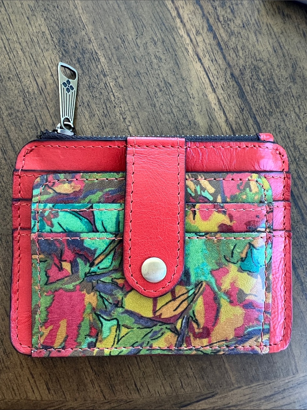 Patricia Nash Orange Green Tropical  Leather Card Organizer with Snap Tab